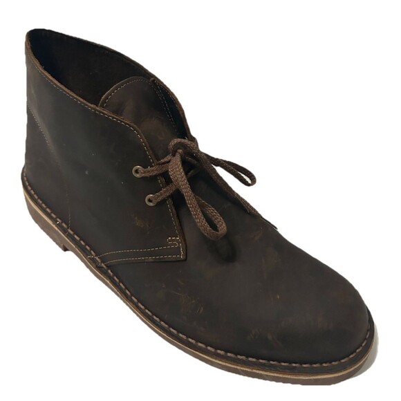 CLARKS Bushacre 2 Beeswax Mens 10.5M Ankle Boots Brown Leather Desert Chukka - Picture 1 of 10